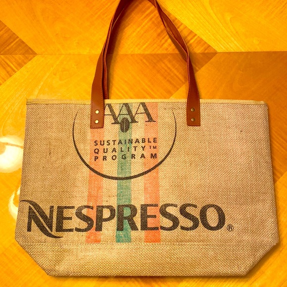 Nespresso Bags Nespresso Burlap Tote Bag Lined Large Poshmark